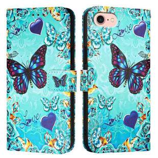 For iPhone SE 2024 Colored Drawing Pattern Plain Weave Leather Phone Case(Caring Butterfly)