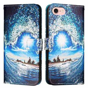 For iPhone SE 2024 Colored Drawing Pattern Plain Weave Leather Phone Case(Waves And Sun)