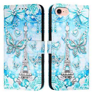 For iPhone SE 2024 Colored Drawing Pattern Plain Weave Leather Phone Case(Tower Butterfly)