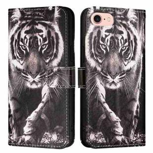 For iPhone SE 2024 Colored Drawing Pattern Plain Weave Leather Phone Case(Black And White Tiger)
