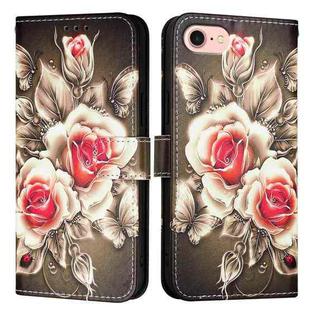 For iPhone SE 2024 Colored Drawing Pattern Plain Weave Leather Phone Case(Roses On Black)