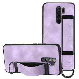 For Xiaomi Redmi 9 Wristband Holder Leather Back Phone Case(Purple)