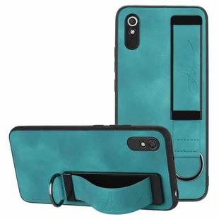 For Xiaomi Redmi 9A Wristband Holder Leather Back Phone Case(Green)