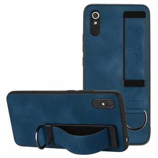 For Xiaomi Redmi 9A Wristband Holder Leather Back Phone Case(RoyalBlue)