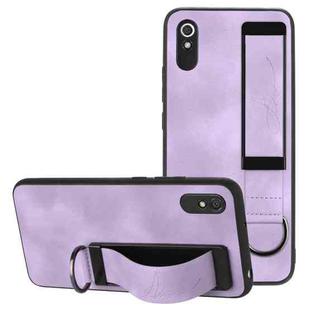 For Xiaomi Redmi 9A Wristband Holder Leather Back Phone Case(Purple)