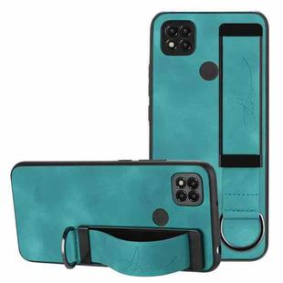 For Xiaomi Redmi 9C Wristband Holder Leather Back Phone Case(Green)