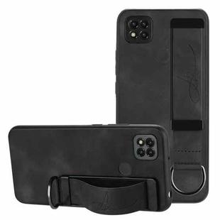 For Xiaomi Redmi 9C Wristband Holder Leather Back Phone Case(Black)