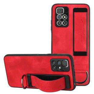 For Xiaomi Redmi 10 Wristband Holder Leather Back Phone Case(Red)