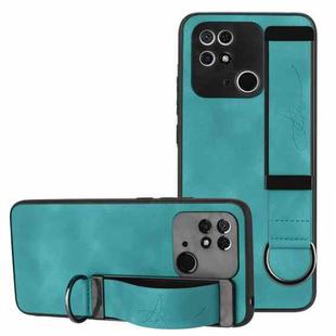 For Xiaomi Redmi 10C Wristband Holder Leather Back Phone Case(Green)