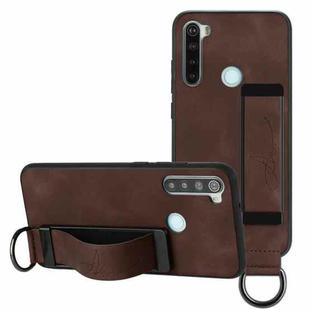 For Xiaomi Redmi Note 8 Wristband Holder Leather Back Phone Case(Coffee)