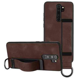 For Xiaomi Redmi Note 8 Pro Wristband Holder Leather Back Phone Case(Coffee)