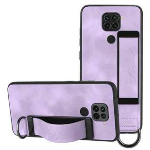 For Xiaomi Redmi Note 9 Wristband Holder Leather Back Phone Case(Purple)