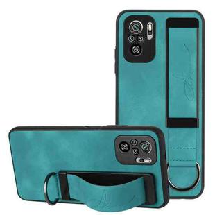 For Xiaomi Redmi Note 10 Wristband Holder Leather Back Phone Case(Green)