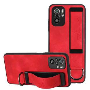 For Xiaomi Redmi Note 10 Pro Wristband Holder Leather Back Phone Case(Red)