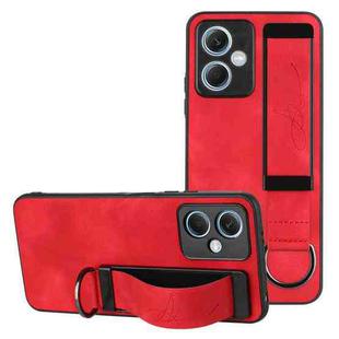 For Xiaomi Redmi Note 12 4G Global Wristband Holder Leather Back Phone Case(Red)