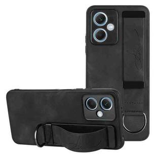 For Xiaomi Redmi Note 12 4G Global Wristband Holder Leather Back Phone Case(Black)