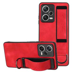 For Xiaomi Redmi Note 12 5G Global Wristband Holder Leather Back Phone Case(Red)