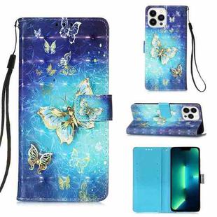For iPhone 15 Pro Max 3D Painting Horizontal Flip Leather Phone Case(Golden Butterfly)