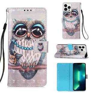 For iPhone 15 Pro Max 3D Painting Horizontal Flip Leather Phone Case(Grey Owl)