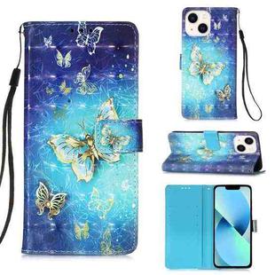 For iPhone 15 3D Painting Horizontal Flip Leather Phone Case(Golden Butterfly)
