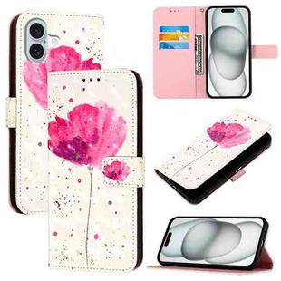 For iPhone 16 Plus 3D Painting Horizontal Flip Leather Phone Case(Flower)