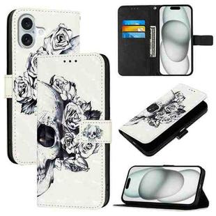 For iPhone 16 Plus 3D Painting Horizontal Flip Leather Phone Case(Skull)