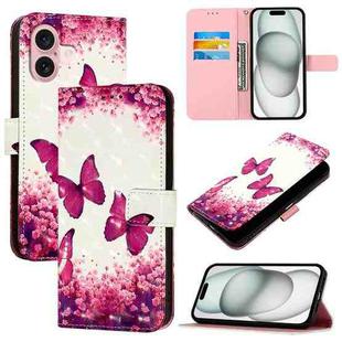 For iPhone 16 3D Painting Horizontal Flip Leather Phone Case(Rose Butterfly)