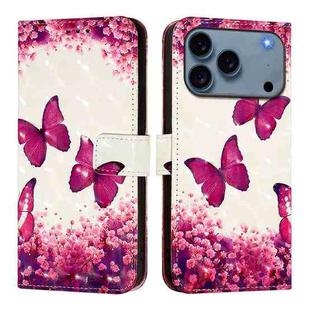 For iPhone 17 Pro Max 3D Painting Horizontal Flip Leather Phone Case(Rose Butterfly)