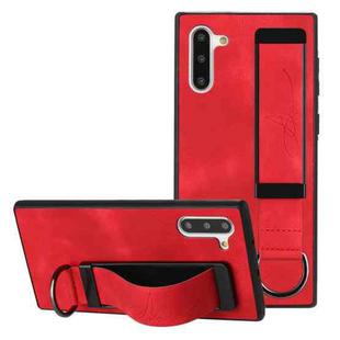 For Samsung Galaxy Note10 Wristband Holder Leather Back Phone Case(Red)