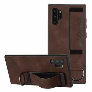 For Samsung Galaxy Note10+ Wristband Holder Leather Back Phone Case(Coffee)