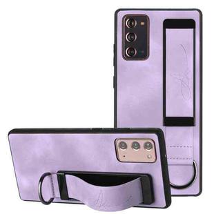 For Samsung Galaxy Note20 Wristband Holder Leather Back Phone Case(Purple)