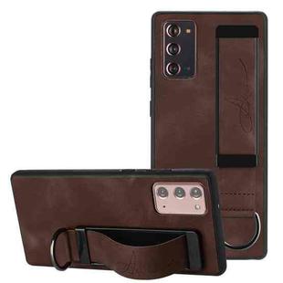 For Samsung Galaxy Note20 Wristband Holder Leather Back Phone Case(Coffee)