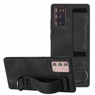 For Samsung Galaxy Note20 Ultra Wristband Holder Leather Back Phone Case(Black)