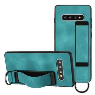 For Samsung Galaxy S10 Wristband Holder Leather Back Phone Case(Green)