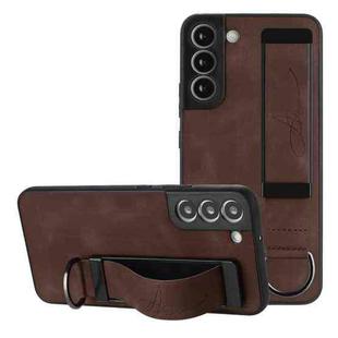 For Samsung Galaxy S21+ 5G Wristband Holder Leather Back Phone Case(Coffee)