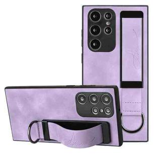 For Samsung Galaxy S22 Ultra 5G Wristband Holder Leather Back Phone Case(Purple)