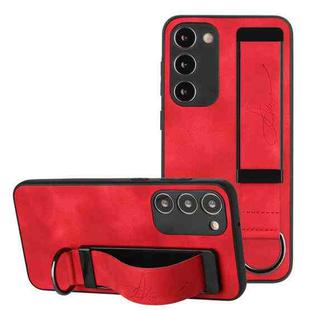 For Samsung Galaxy S23 5G Wristband Holder Leather Back Phone Case(Red)