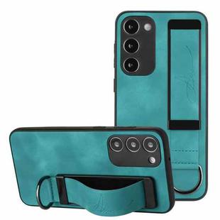 For Samsung Galaxy S23 5G Wristband Holder Leather Back Phone Case(Green)