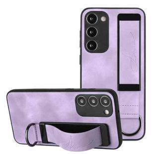 For Samsung Galaxy S23 5G Wristband Holder Leather Back Phone Case(Purple)