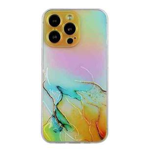 For iPhone 15 Pro Max Laser Marble Pattern Clear TPU Shockproof Phone Case(Yellow)