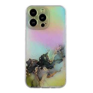 For iPhone 15 Pro Laser Marble Pattern Clear TPU Shockproof Phone Case(Black)