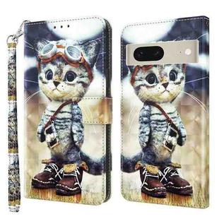 For Google Pixel 8 3D Painted Pattern Leather Phone Case(Naughty Cat)