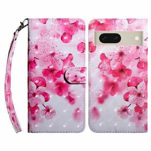 For Google Pixel 8 3D Painted Pattern Leather Phone Case(Red Flower)
