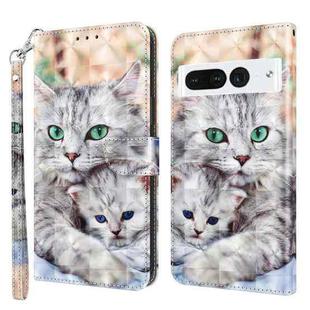 For Google Pixel 8 Pro 3D Painted Pattern Leather Phone Case(Two Loving Cats)