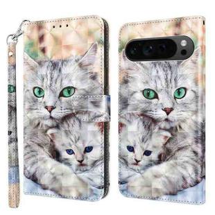 For Google Pixel 9 3D Painted Pattern Leather Phone Case(Two Loving Cats)