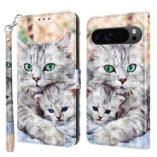 For Google Pixel 9 Pro XL 3D Painted Pattern Leather Phone Case(Two Loving Cats)