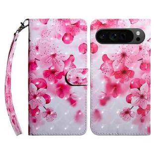 For Google Pixel 9 Pro XL 3D Painted Pattern Leather Phone Case(Red Flower)