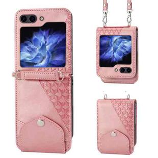 For Samsung Galaxy Z Flip5 Cubic Grid Calf Texture Magnetic Leather Phone Case(Rose Gold)