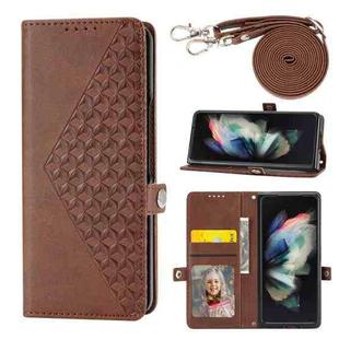 For Samsung Galaxy Z Fold6 Cubic Grid Calf Texture Magnetic Leather Phone Case(Brown)