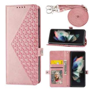 For Samsung Galaxy Z Fold6 Cubic Grid Calf Texture Magnetic Leather Phone Case(Rose Gold)